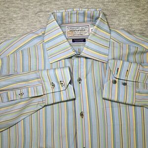 Alexander Julian Private Reserve 100% Italian Cotton Woven Striped Shirt Blue M
